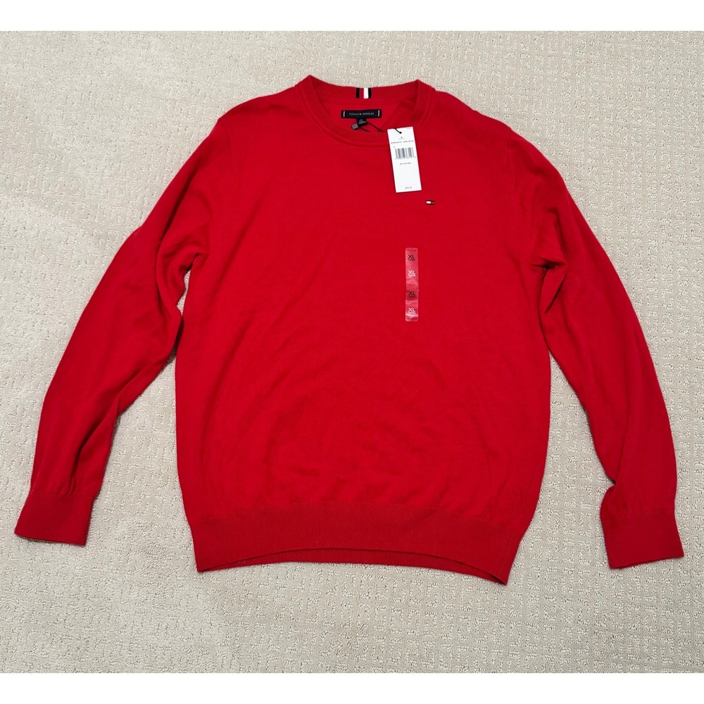 Tommy Hilfiger Red Crew Neck Long Sleeve Sweater‎ Pullover XL Mens